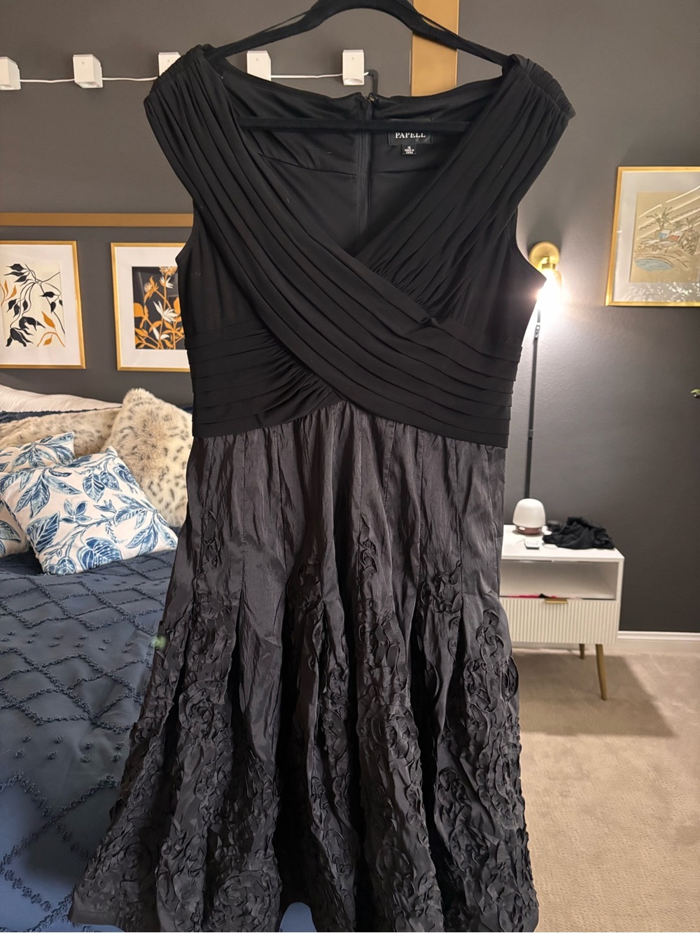 Adrianna Papell Black Midi Dress with Textured Skirt